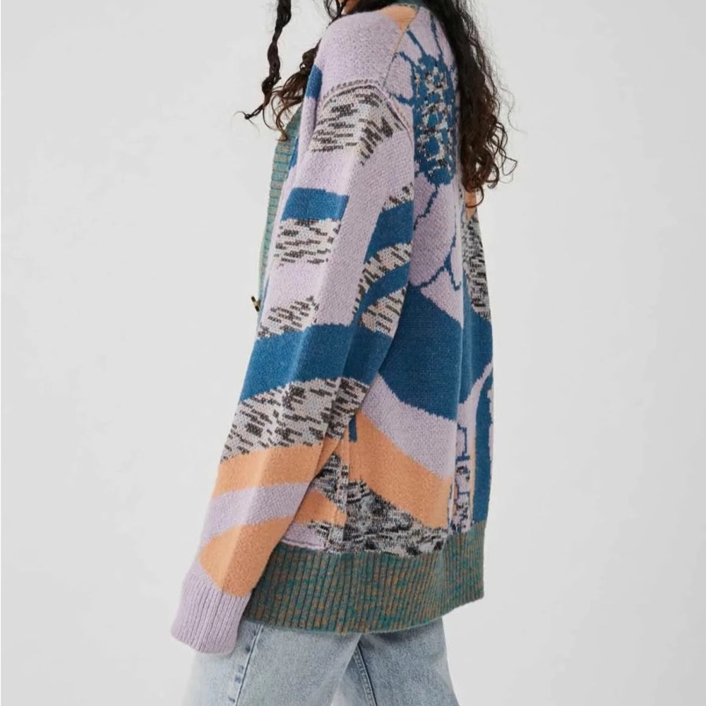 FREE PEOPLE AUGUST CARDIGAN - ORCHID TEAL COMBO Size XS